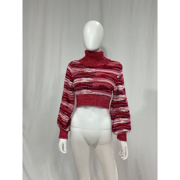 For Love & Lemons 'Wilma' Pink Baloon Sleeve Cropped Turtleneck Size S - Picture 2 of 5